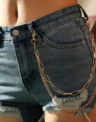 Cute Womens Silver Double Layers Pants Chain Silver Double Biker Wallet Chains With Big Ring For Women