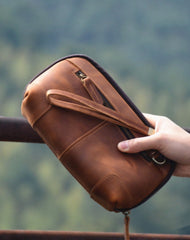 Brown Leather Clutch Wristlet Vintage Men's Leather Clutch Purse