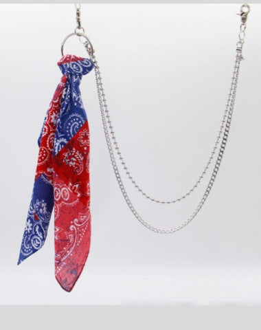 Blue&Red Paisley Bandana Trousers Chain Pants Chain Biker Kerchief Headscarf Jeans Chains