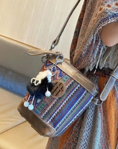 Boho Canvas Small Bucket Shoulder Bag Women Embroidery Canvas Small Boho Crossbody Bag