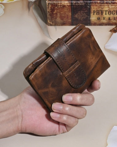 Brown Leather Wallet with Buckle for Men Buckle Mens Wallets with Coin Pocket Billfold for Men