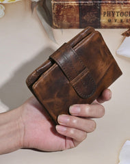 Brown Leather Wallet with Buckle for Men Buckle Mens Wallets with Coin Pocket Billfold for Men