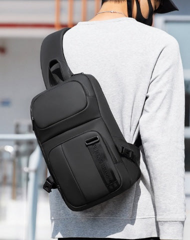 Black Large Sling Bag For Men Waterproof Mens Sling Backpack