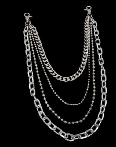 Cool Mens Silver Four Layers Pants Chains Silver Cool Quadruple Biker Wallet Chain For Men