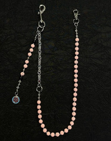 Pink Lavastone Beaded Wallet Chain Long Bead Wallet Chain for Women