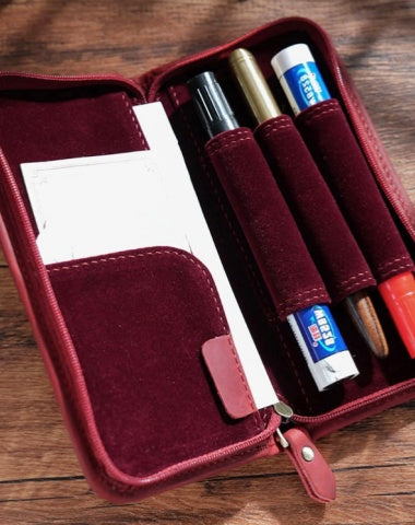 Red Leather Fountain Pen Case Red Luxury Leather Pen Case