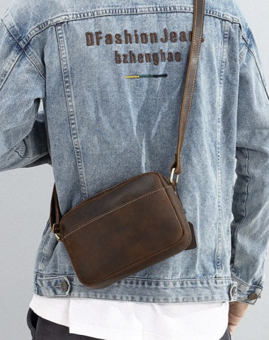 Dark Brown Mens Small Leather Crossbody Bag Dark Brown Small Italian Leather Crossbody Bag Messenger Bag