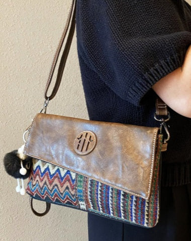 Women Bohemian Canvas Boho Shoulder Bag Canvas Boho Wristlet Purse Convertible Embroidery Canvas Bag