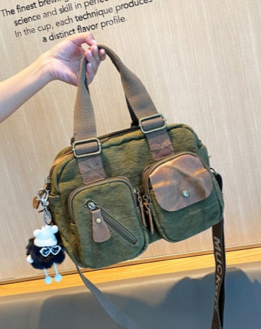 Green Canvas Women's Handbags Canvas Leather Handbags Shoulder Bag Crossbody Bag