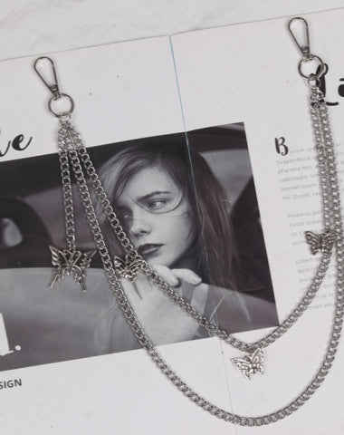 Cute Womens Butterflys Jeans Chain Silver Double Layers Astronaut Wallet Chains Jeans Chain For Women