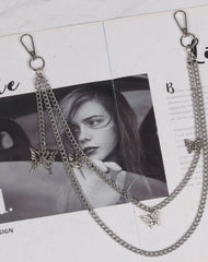 Cute Womens Butterflys Jeans Chain Silver Double Layers Astronaut Wallet Chains Jeans Chain For Women