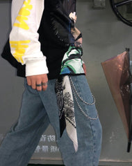 White&Black Paisley Bandana Trousers Chain Pants Chain Biker Kerchief Headscarf Jeans Chains