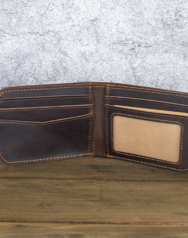 Men's Billfold Wallet with ID Window Dark Brown Leather ID Billfold Wallet