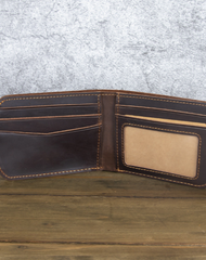 Men's Billfold Wallet with ID Window Dark Brown Leather ID Billfold Wallet