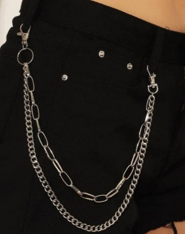 Cute Womens Silver Double Layers Pants Chains Silver Double Biker Wallet Chain With Big Ring For Women