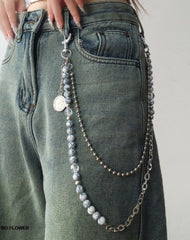 Beaded Wallet Chain White Turquoise Stone Ball Wallet Chain Double Wallet Chain