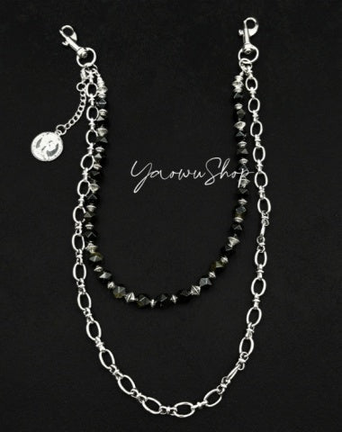 Beaded Wallet Chain Black Turquoise Stone Wallet Chain Double Wallet Chain