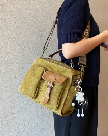 Green Canvas Convertible Messenger Bag Backpack Women Canvas Convertible Crossbody Bag Canvas Handbag