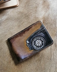 Tooled Leather Wallet Car Card Wallet with ID Window
