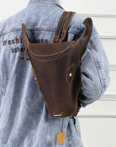 Dark Brown Ox Bull Head Leather Backpack Mens Cool Leather Backpack