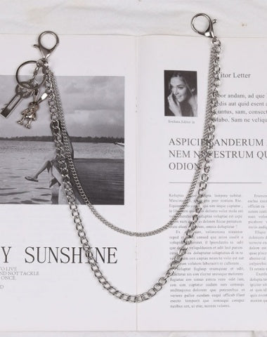 Cute Womens Jeans Chain Silver Double Layers With Bunny Charms Wallet Chains For Women