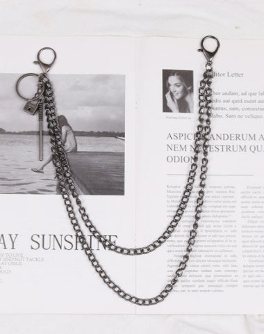 Cute Womens Jeans Chain Silver Double Layers With Key&Lock Charms Wallet Chains For Women