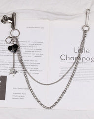 Cute Womens Jeans Chain with Safety Pin Bulldog Clip Silver Double Layers Heart Wallet Chains Jeans Chain For Women