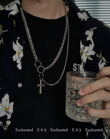 Silver Mens Cross Wallet Chain Double Unique Biker Wallet Chain Double Necklace Chain For Women