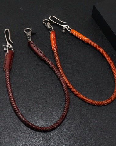 Leather Braided Biker Wallet Chains Handmade Leather Pants Chain For Men - EverHandmade