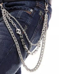 Cool Mens Silver Three Layers Pants Chains Silver Badass Three Biker Wallet Chain For Men