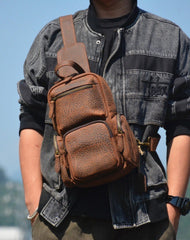 Dark Brown Sling Leather Backpack Dark Brown Leather Sling Backpack for Men