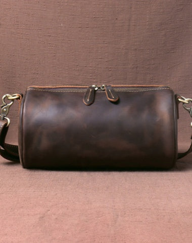 Leather Barrel Bags for Men Leather Cylinder Shoulder Bag Mens Barrel Crossbody Bag Messenger Bag