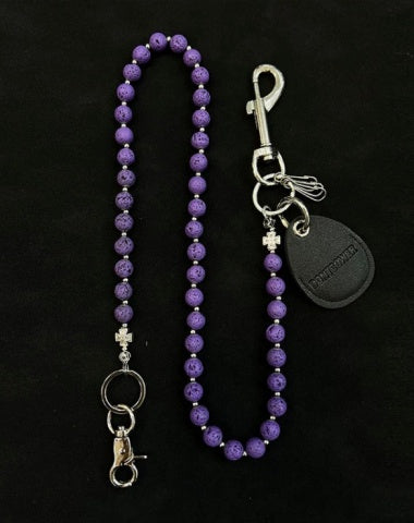 Purple Beaded Wallet Chain Womens White Lavastone Long Bead Wallet Chain with Keyring
