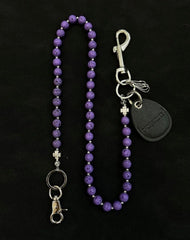 Purple Beaded Wallet Chain Womens White Lavastone Long Bead Wallet Chain with Keyring