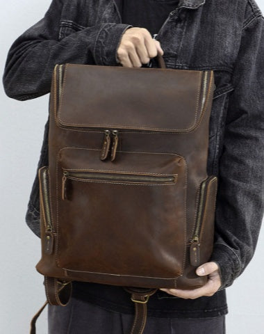Dark Brown Leather Backpack for 15 inch Laptop for Men Leather 15 inch Laptop Backpack