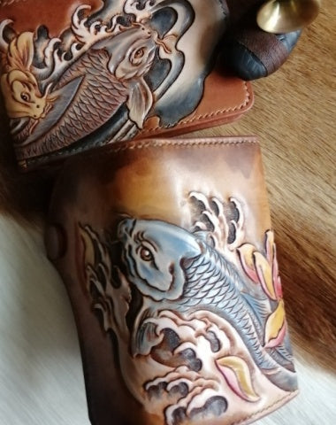 Tooled Leather Key Wallet Key Holders with Card Holder Carp Leather Key Wallets