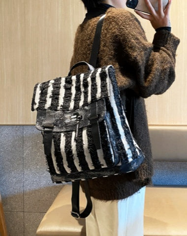 Black$White Denim Backpack Bag Women Black&White Womens Denim Backpack Purse