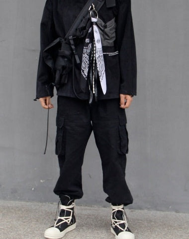 Black&White Paisley Bandana Pants Chain Kerchief Trousers Chain Biker Headscarf Jeans Chain Pants Chain
