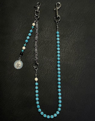 Blue Green Turquoise Stone Beaded Wallet Chain Long Bead Wallet Chain for Women