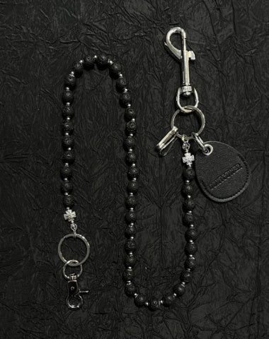 Black Beaded Wallet Chain Womens White Lavastone Long Bead Wallet Chain with Keyring