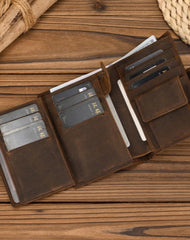 Dark Brown Leather Vertical Wallet with Buckle Mens Wallets Leather Vertical Bifold Wallet Billfold