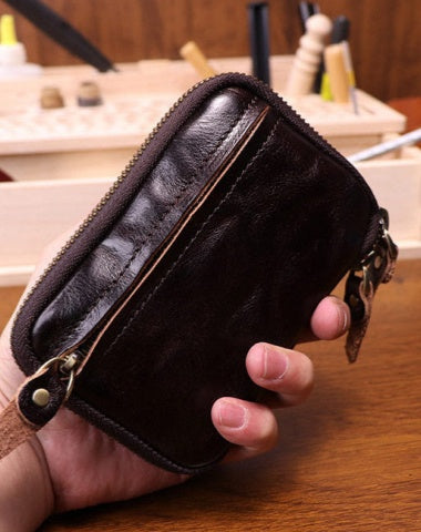 Dark Brown Leather Key Ring Wallet Mens Leather Key Wallet for Men