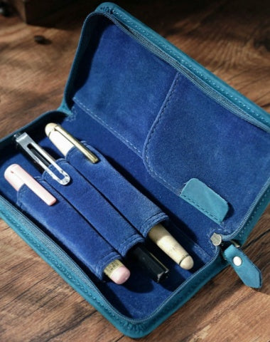 Blue Leather Fountain Pen Case Blue Luxury Leather Pen Case