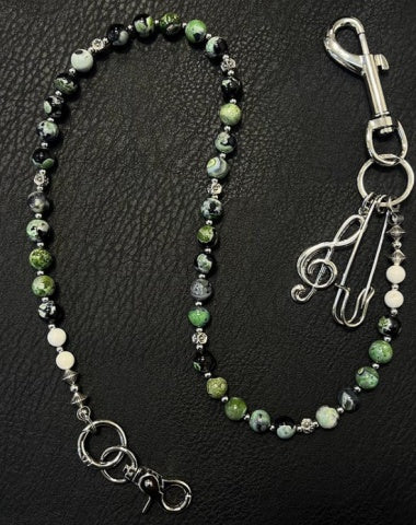 Green Stone Bead Wallet Chain Long Green Beaded Wallet Chain