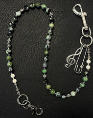 Green Stone Bead Wallet Chain Long Green Beaded Wallet Chain