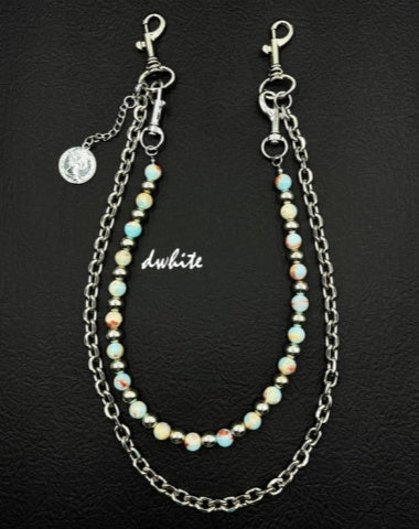 Light Blue Shoushan Stone Ball Wallet Chain Beaded Wallet Chain Double Wallet Chain