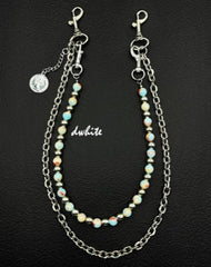Light Blue Shoushan Stone Ball Wallet Chain Beaded Wallet Chain Double Wallet Chain
