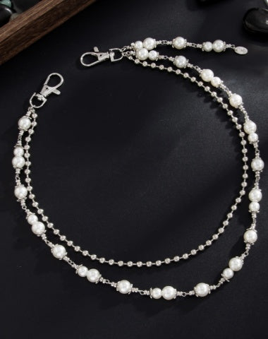 Pearl Wallet Chain for Women Double Wallet Chain Beaded Wallet Chain