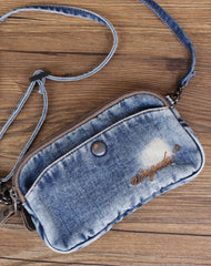 Denim Wristlet Bag Denim Small Phone Bag Blue Small Jean Shoulder Bag Jean Mini Crossbody Bag