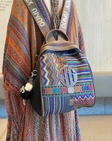 Black Gray Embroidery Canvas Boho Backpack Women Boho Crossbody Bag for Women